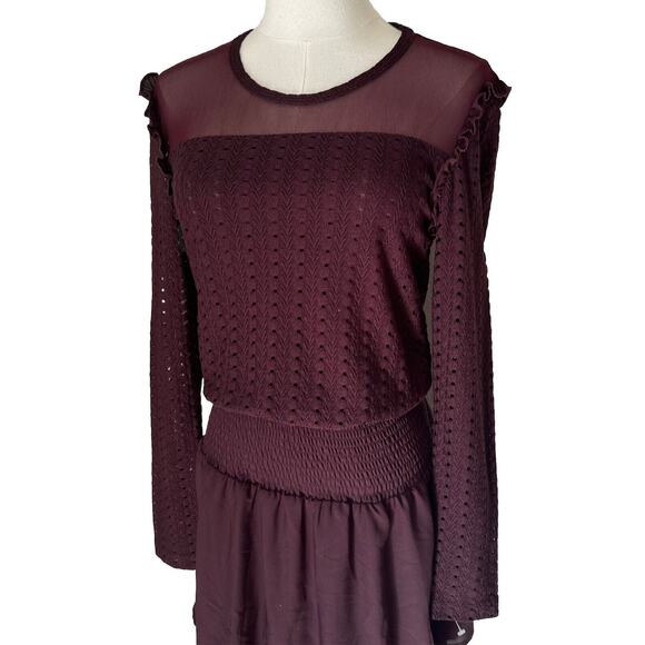 Women’s Formal Red Cocktail Lace Dress Short Mesh Ruffle Elastic Waist Sz M - Picture 2 of 11